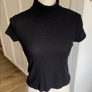 Brandy Melville John Galt Black Ribbed SS  Turtleneck Top one size XS S